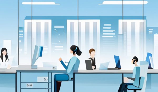 A group of marketers working on data-driven marketing.