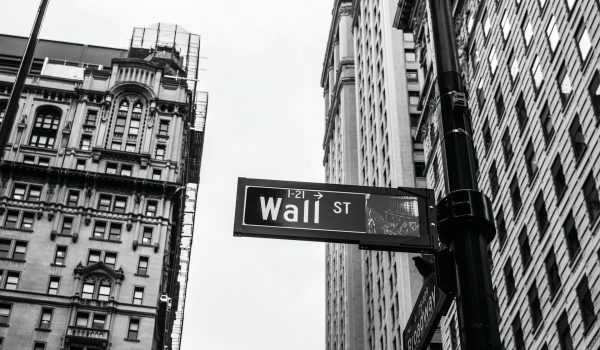 monochrome wall street sign