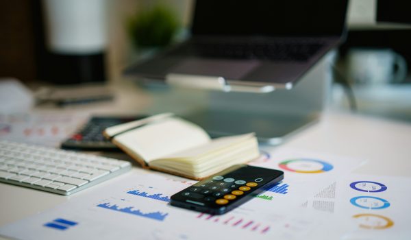 Financial report with data visualization on the desk.